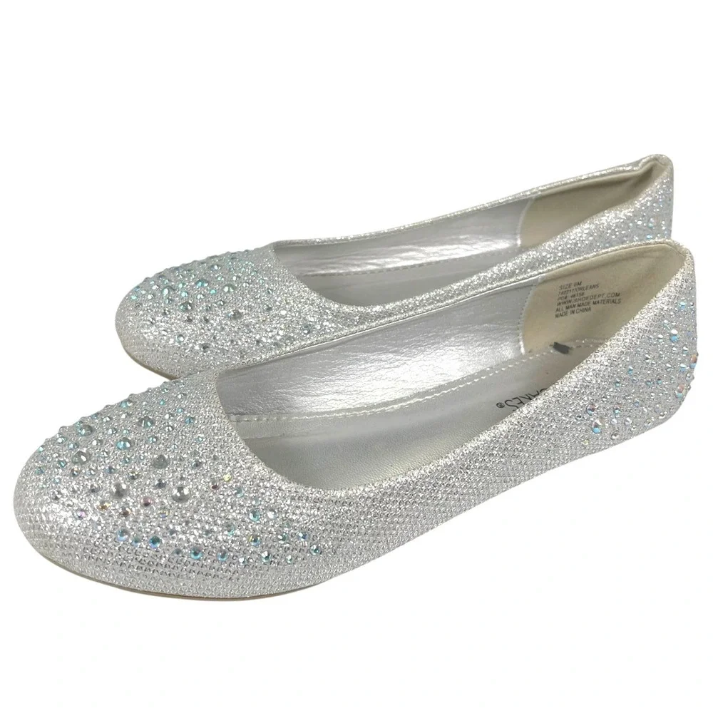 Hotcakes 6M Silver Ballet Flats Rhinestone Glitter‎ Sparkle Glam Princesscore